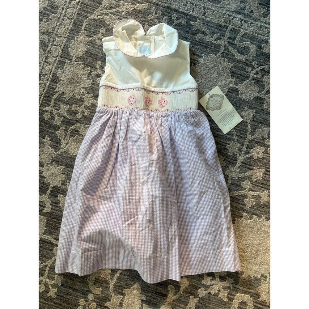 NWT Little English Cotton Purple Gingham Peter Pan Collar Smocked Waist Size 4T